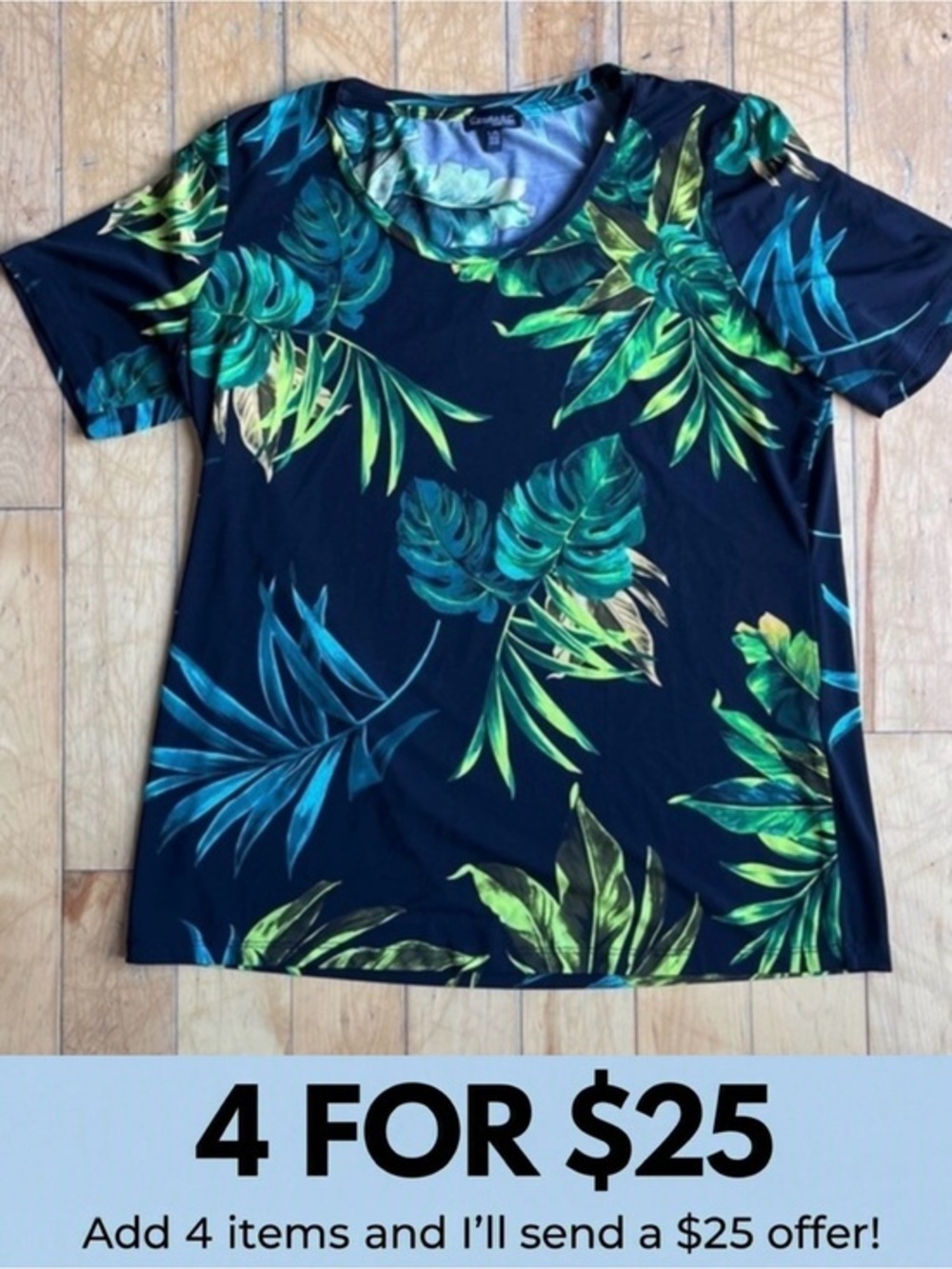 Conrad C Collection Tropical Leaf Print Summer Short Sleeve T-Shirt Size Large